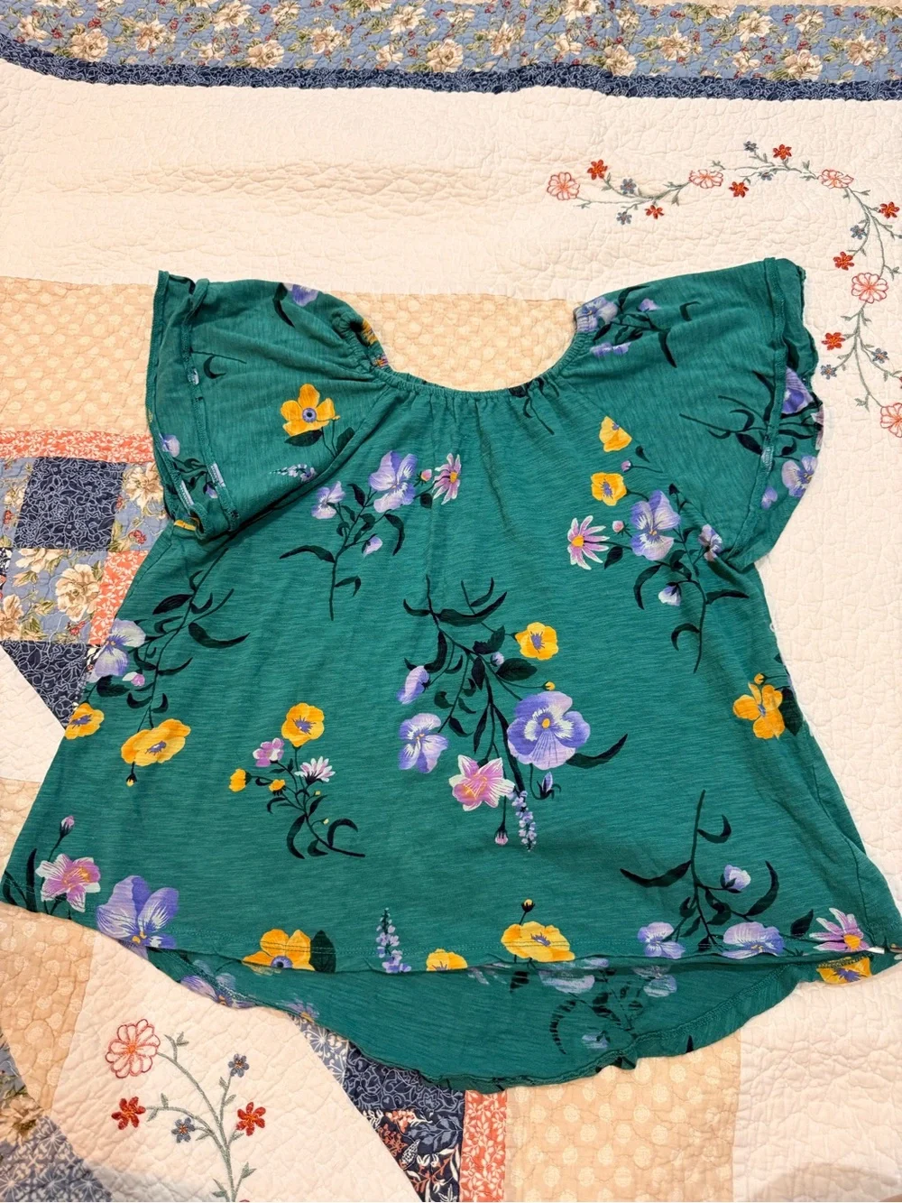 Old Navy Teal Floral Print Top
